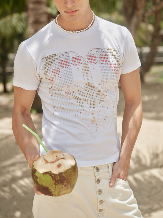 Retro21 R21 white liquid ammonia fabric slim fit island heart digital print T-shirt