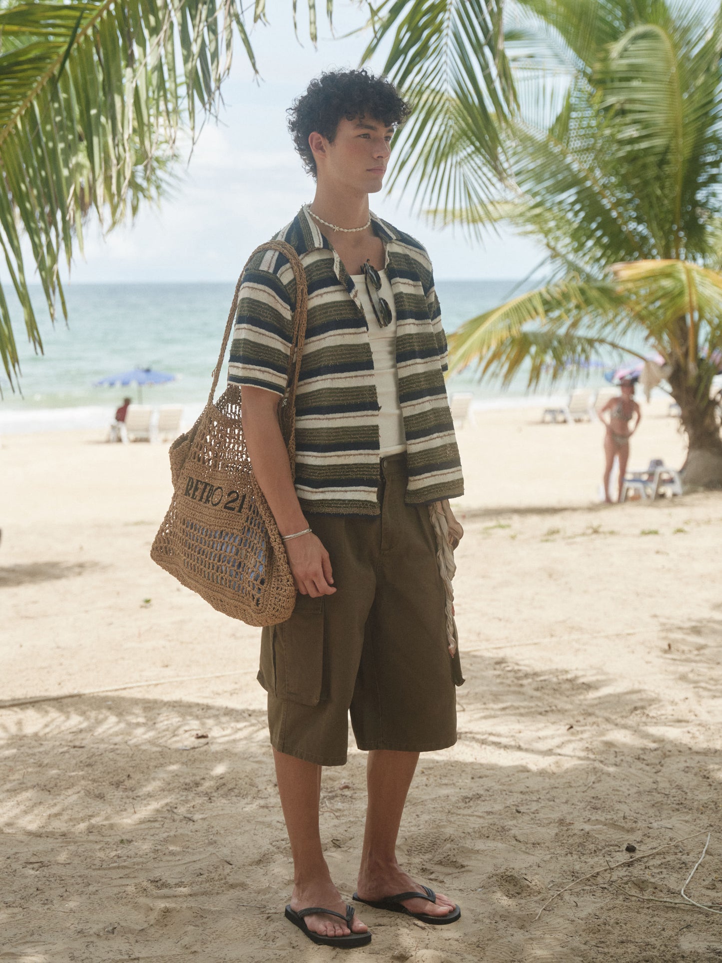 Retro21 R21 washed and aged dark brown wide-leg all-cotton seven-inch pocket pants