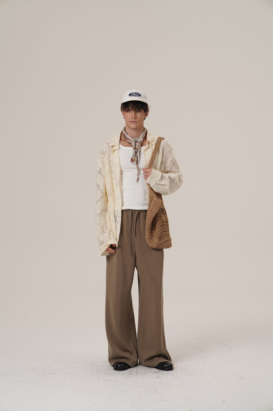 Retro 21 R21 Custom openwork pattern beige long-sleeved shirt