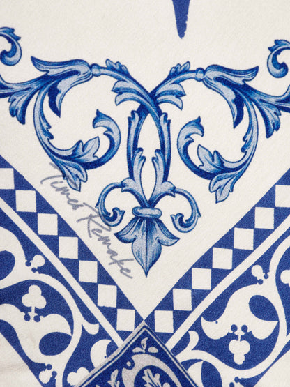 Retro21 R21 blue "Times Remake" collaboration retro silk scarf