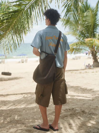 Retro21 R21 Dark brown three-dimensional pleated single-shoulder shell-shaped wandering bag, suede bag