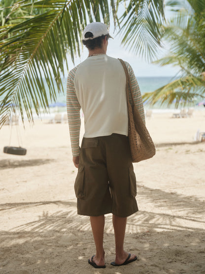 Retro21 R21 washed and aged dark brown wide-leg all-cotton seven-inch pocket pants