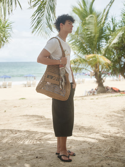 Retro21 R21 white liquid ammonia fitted short-sleeved shirt with island vacation print