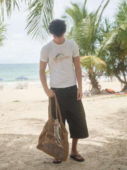 Retro21 R21 white liquid ammonia fitted short-sleeved shirt with island vacation print