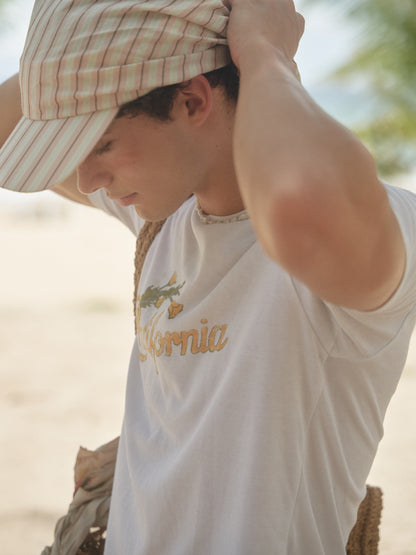 Retro21 R21 white liquid ammonia fitted short-sleeved shirt with island vacation print