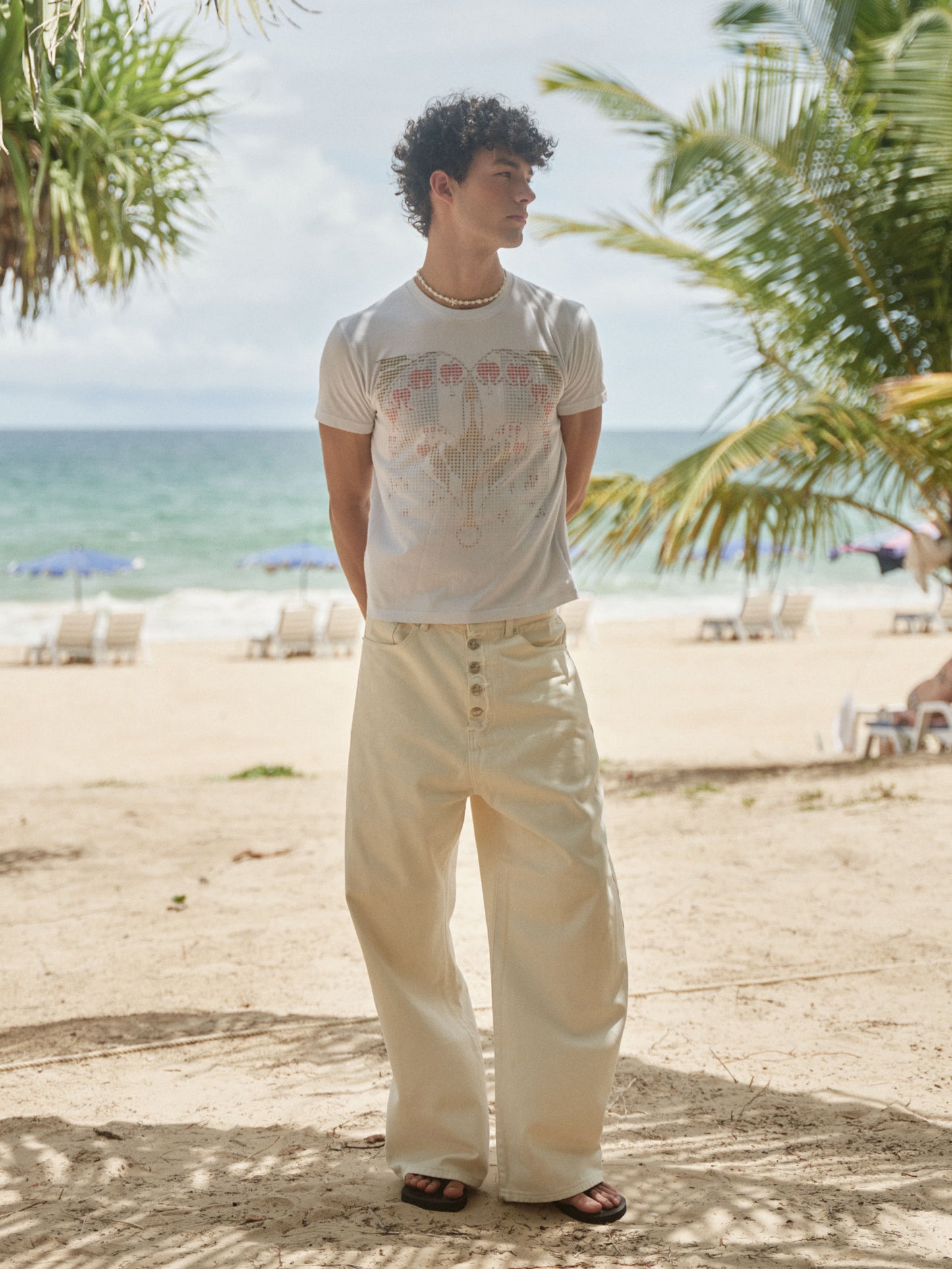 Retro21 R21 white liquid ammonia fabric slim fit island heart digital print T-shirt