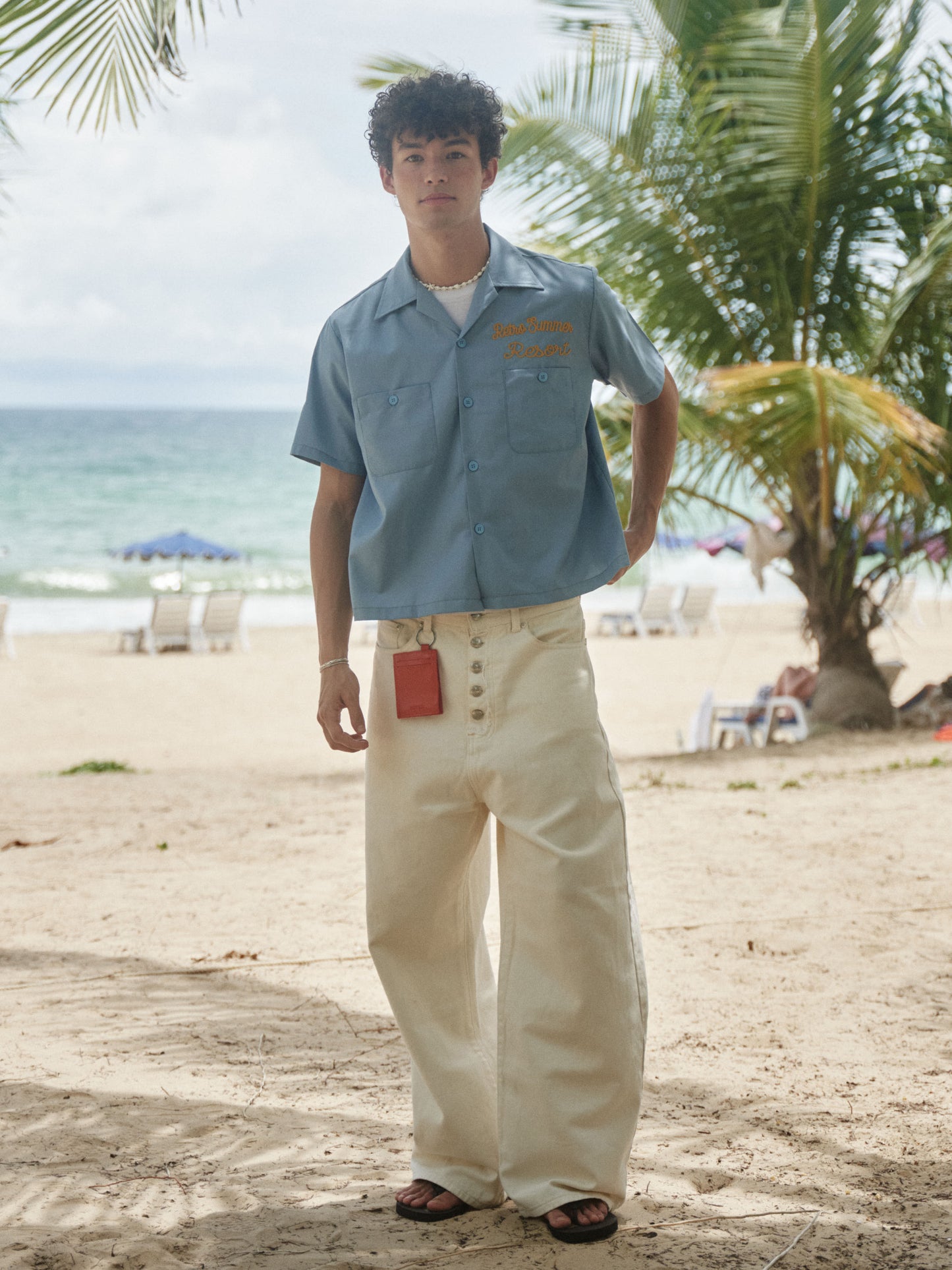 Retro R21 short and wide style blue towel embroidered short-sleeved shirt Retro Summer embroidered shirt