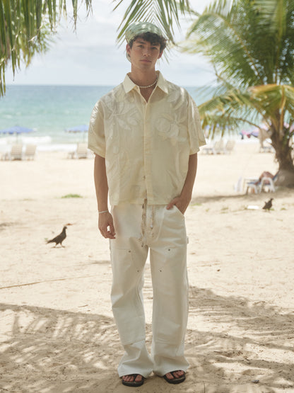 Retro21 R21 Summer Island patchwork beige short-sleeved shirt