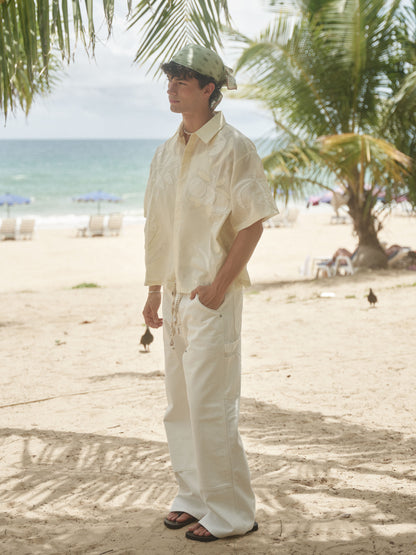 Retro21 R21 Summer Island patchwork beige short-sleeved shirt