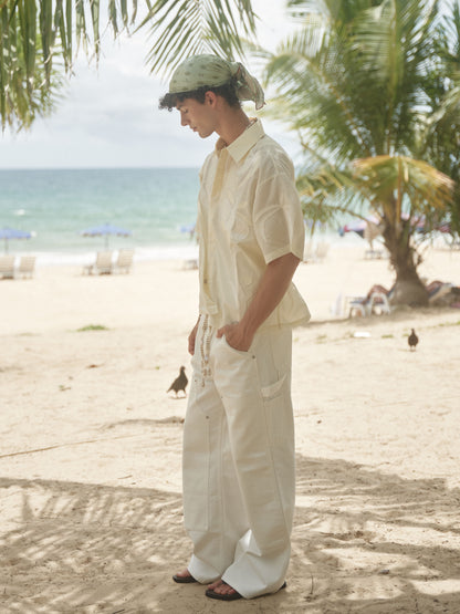 Retro21 R21 Summer Island patchwork beige short-sleeved shirt