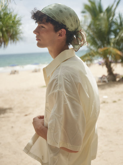 Retro21 R21 100% mulberry silk avocado color brand logo silk scarf