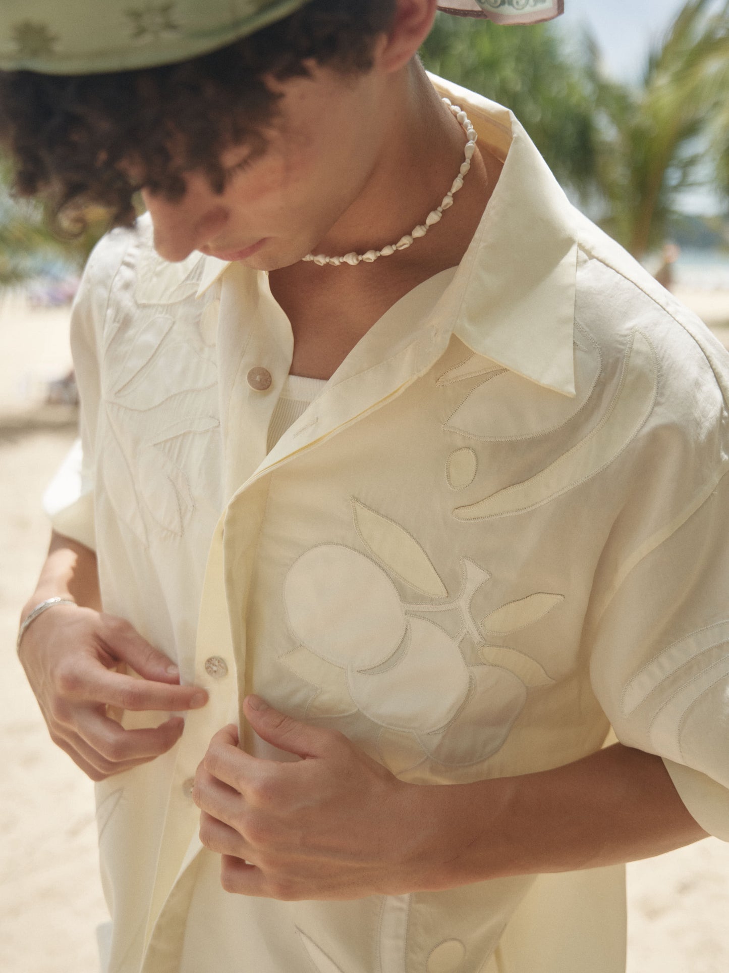 Retro21 R21 Summer Island patchwork beige short-sleeved shirt