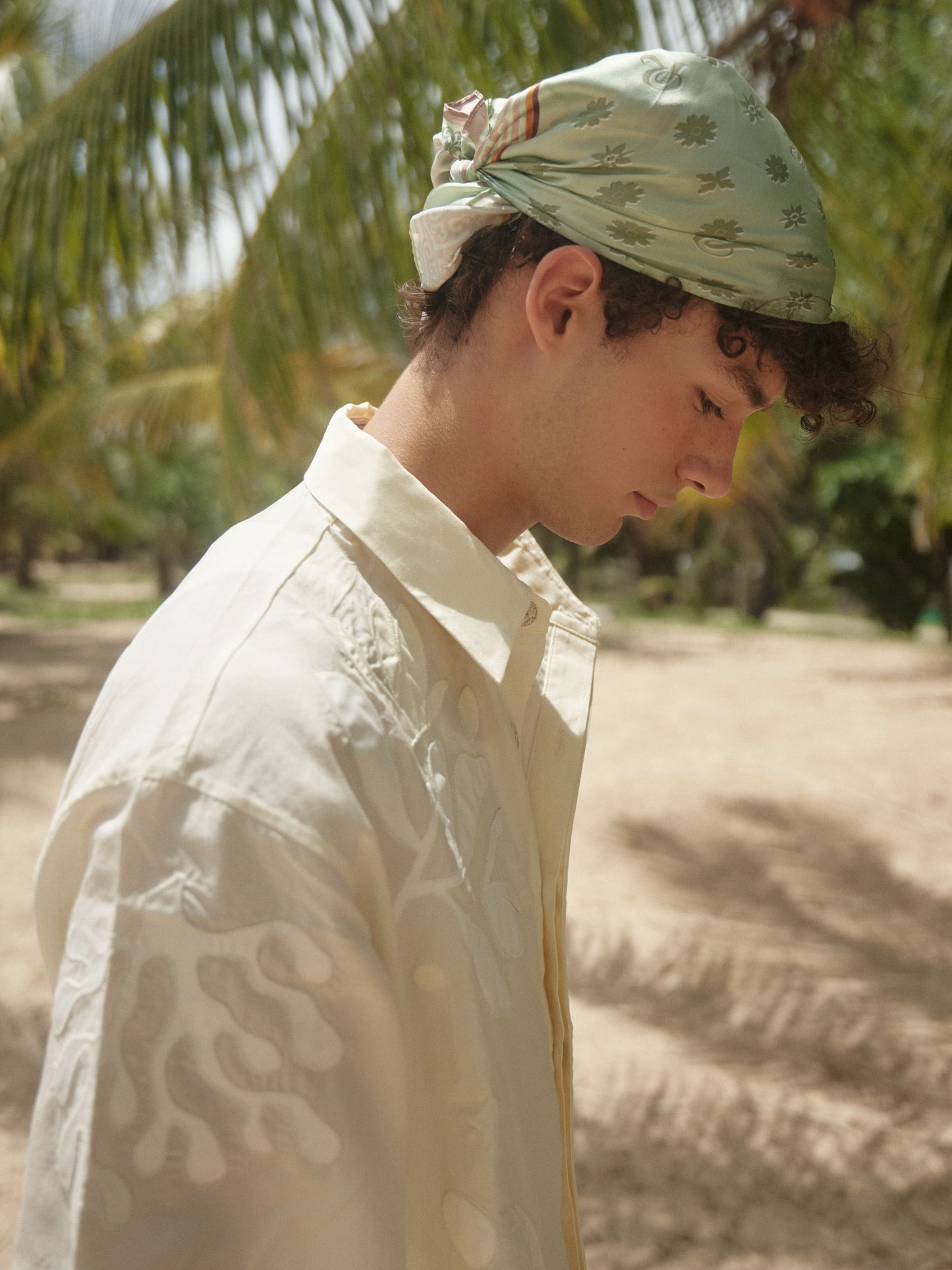 Retro21 R21 Summer Island patchwork beige short-sleeved shirt