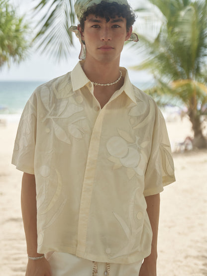 Retro21 R21 Summer Island patchwork beige short-sleeved shirt