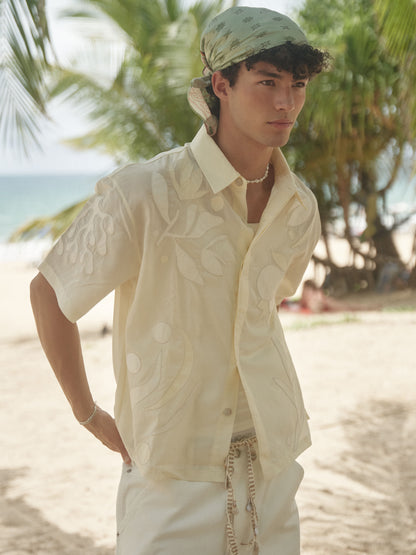 Retro21 R21 Summer Island patchwork beige short-sleeved shirt