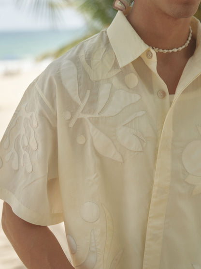 Retro21 R21 Summer Island patchwork beige short-sleeved shirt