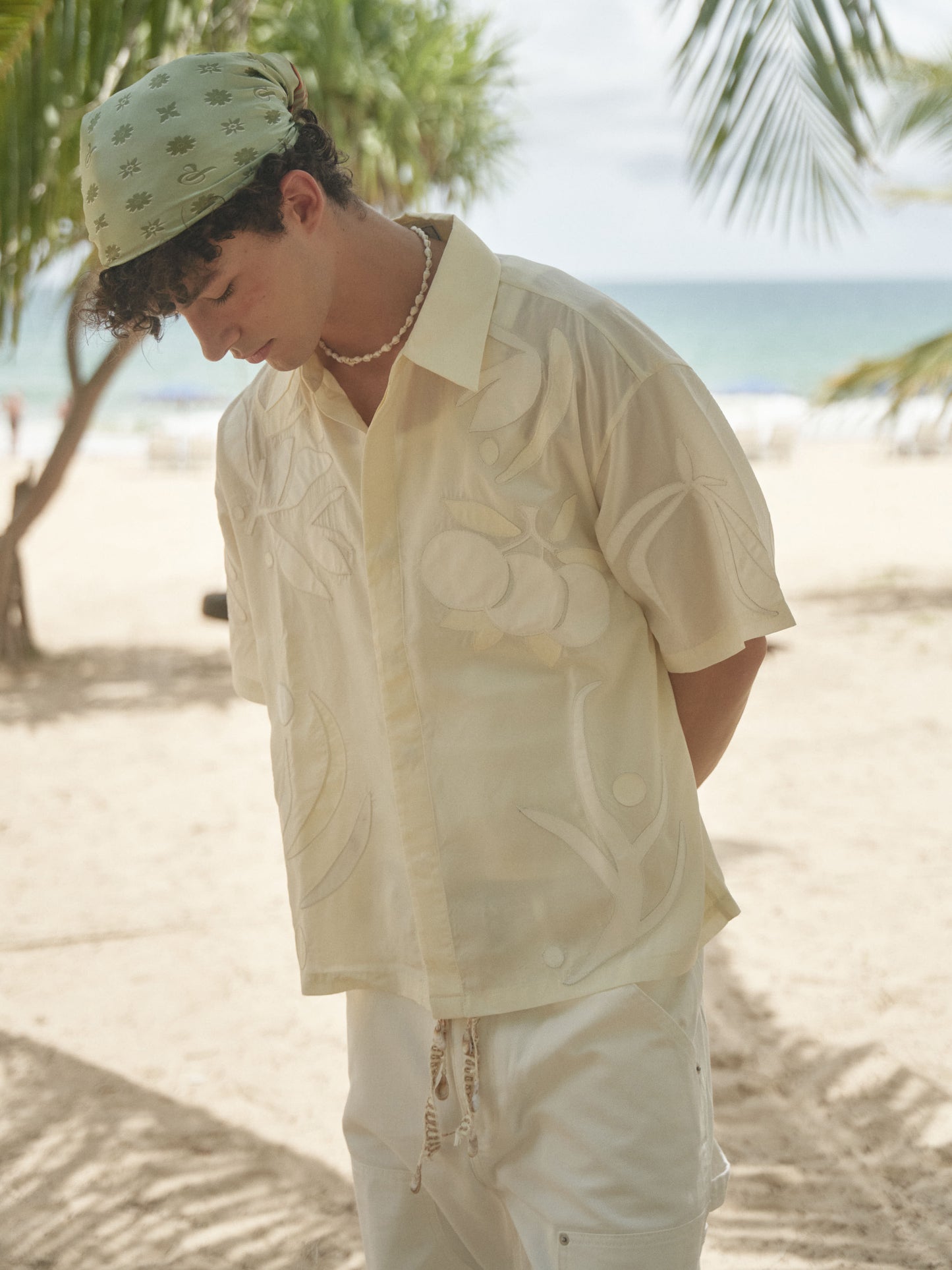 Retro21 R21 Summer Island patchwork beige short-sleeved shirt