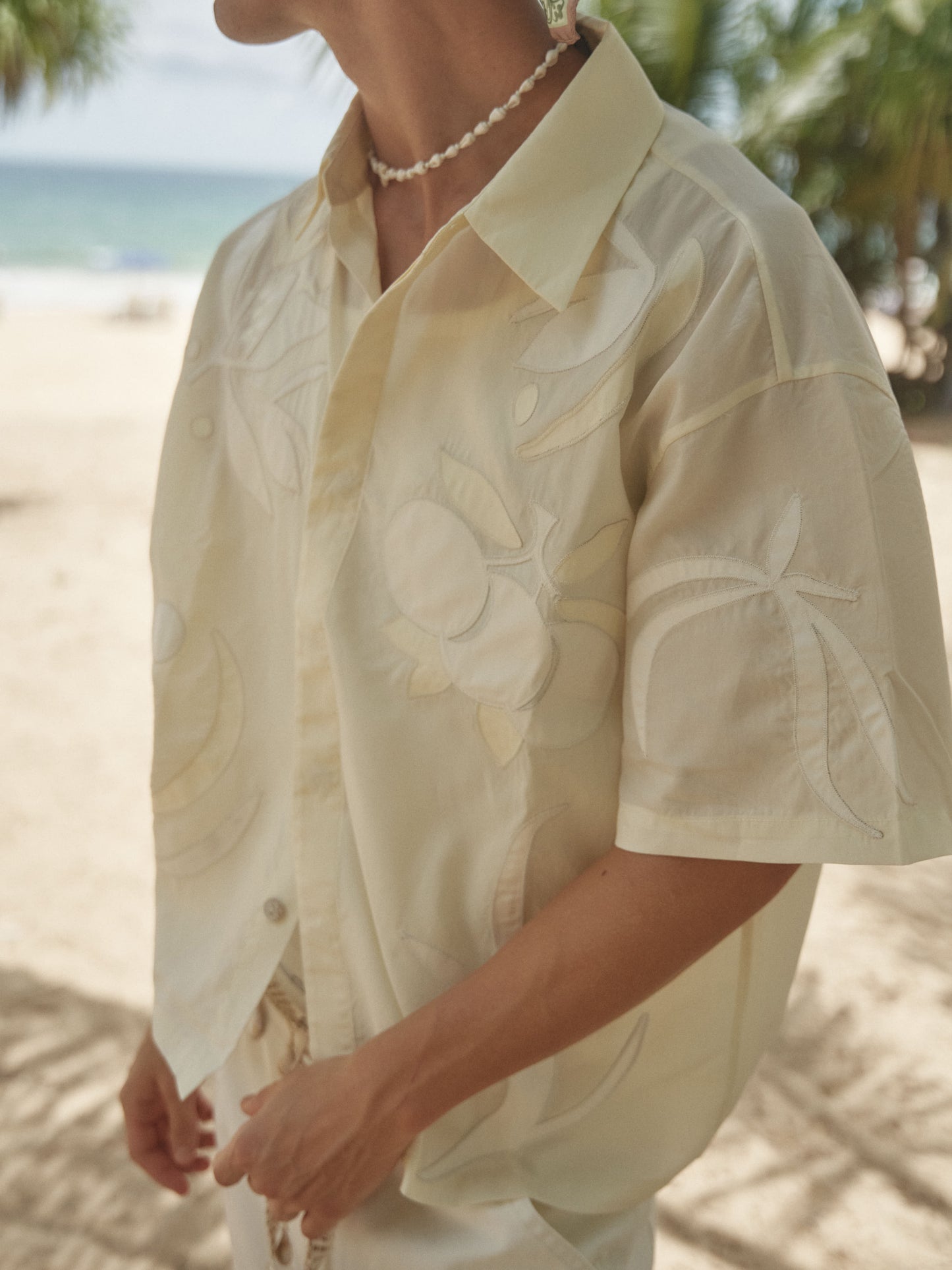 Retro21 R21 Summer Island patchwork beige short-sleeved shirt