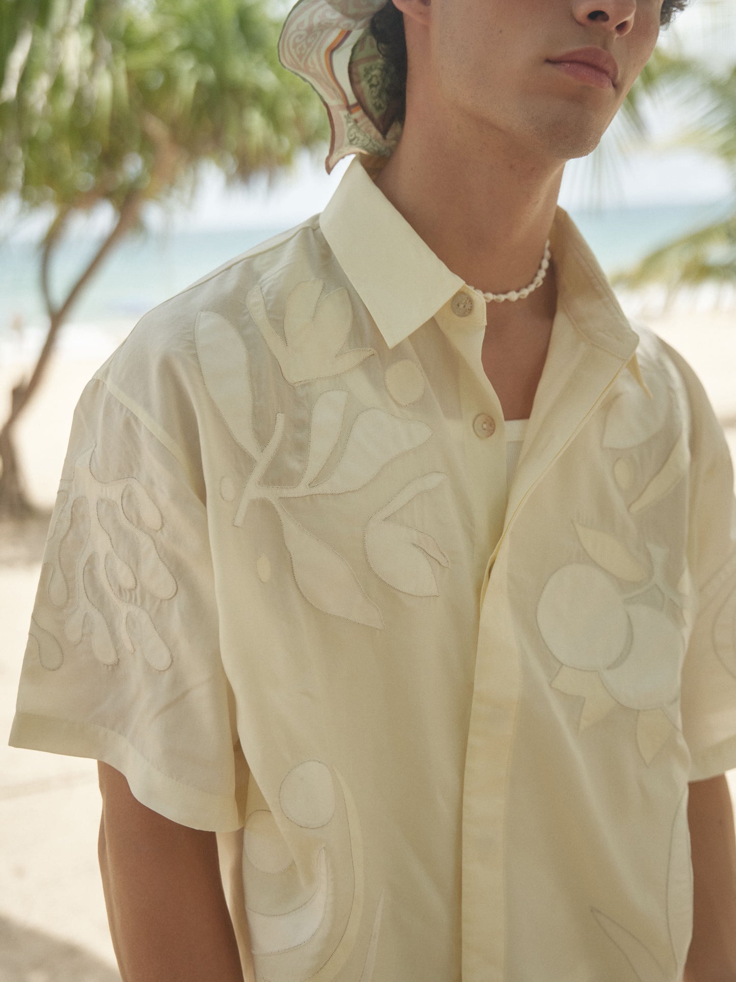 Retro21 R21 Summer Island patchwork beige short-sleeved shirt