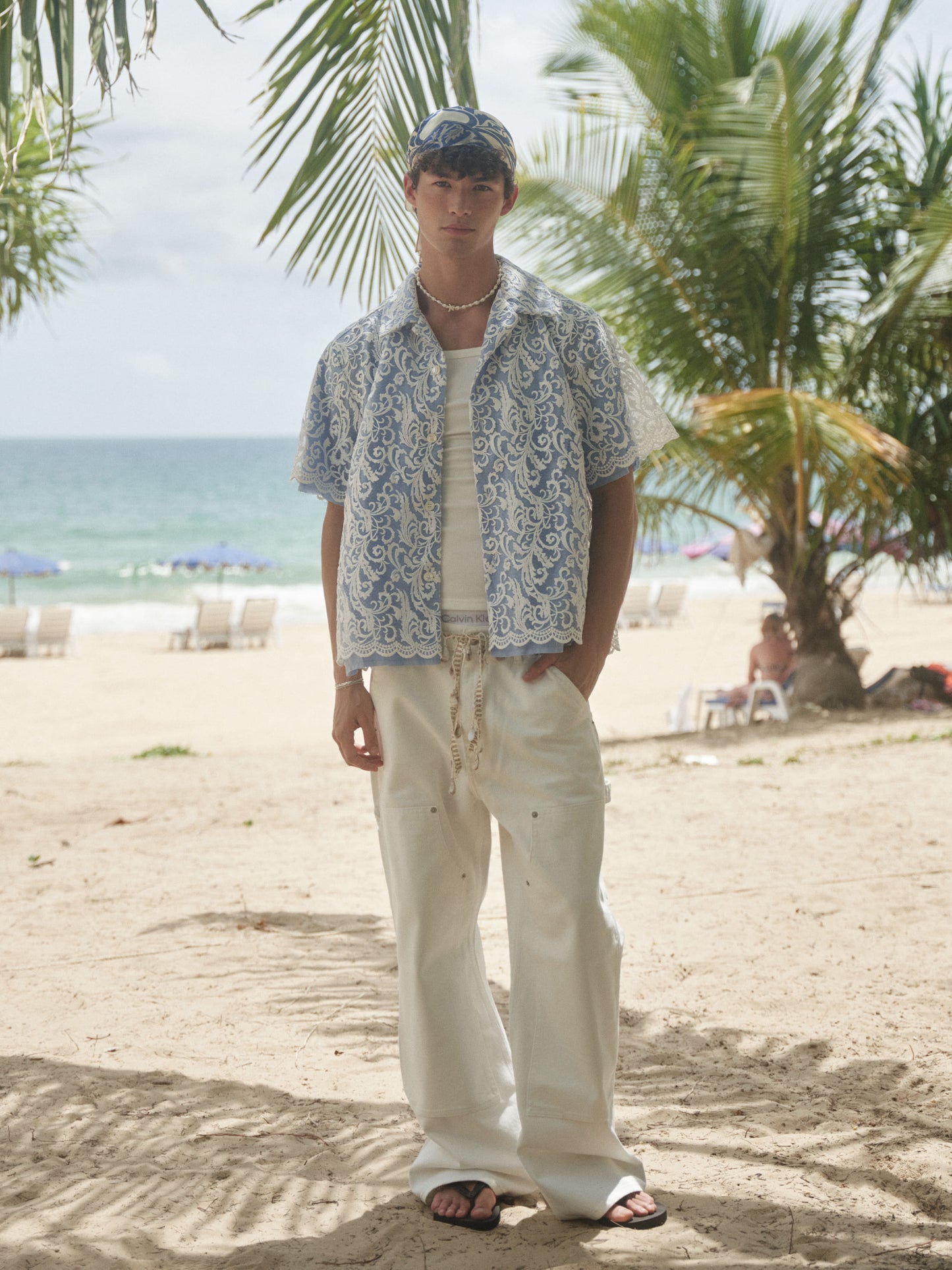 Retro21 R21 blue "Times Remake" collaboration retro silk scarf