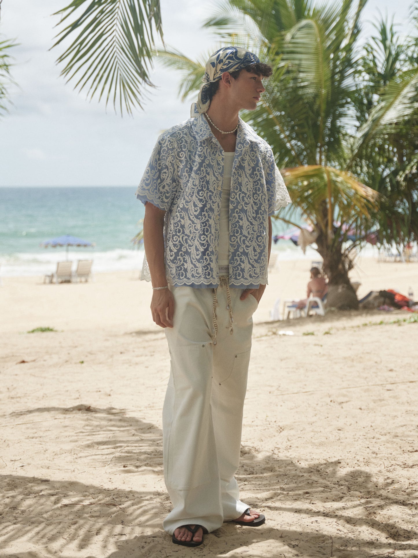 Retro21 R21 blue "Times Remake" collaboration retro silk scarf