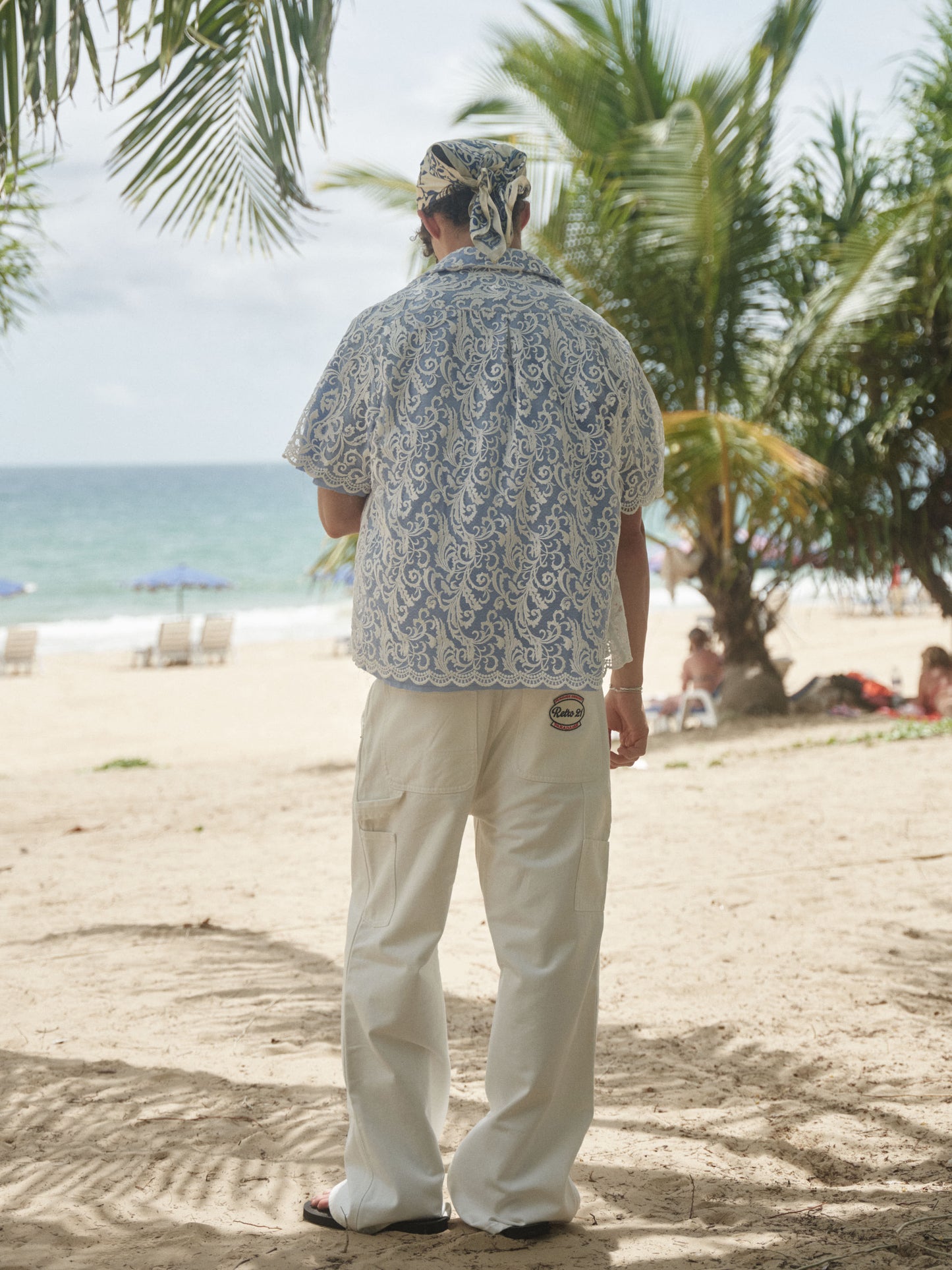 Retro21 R21 blue "Times Remake" collaboration retro silk scarf