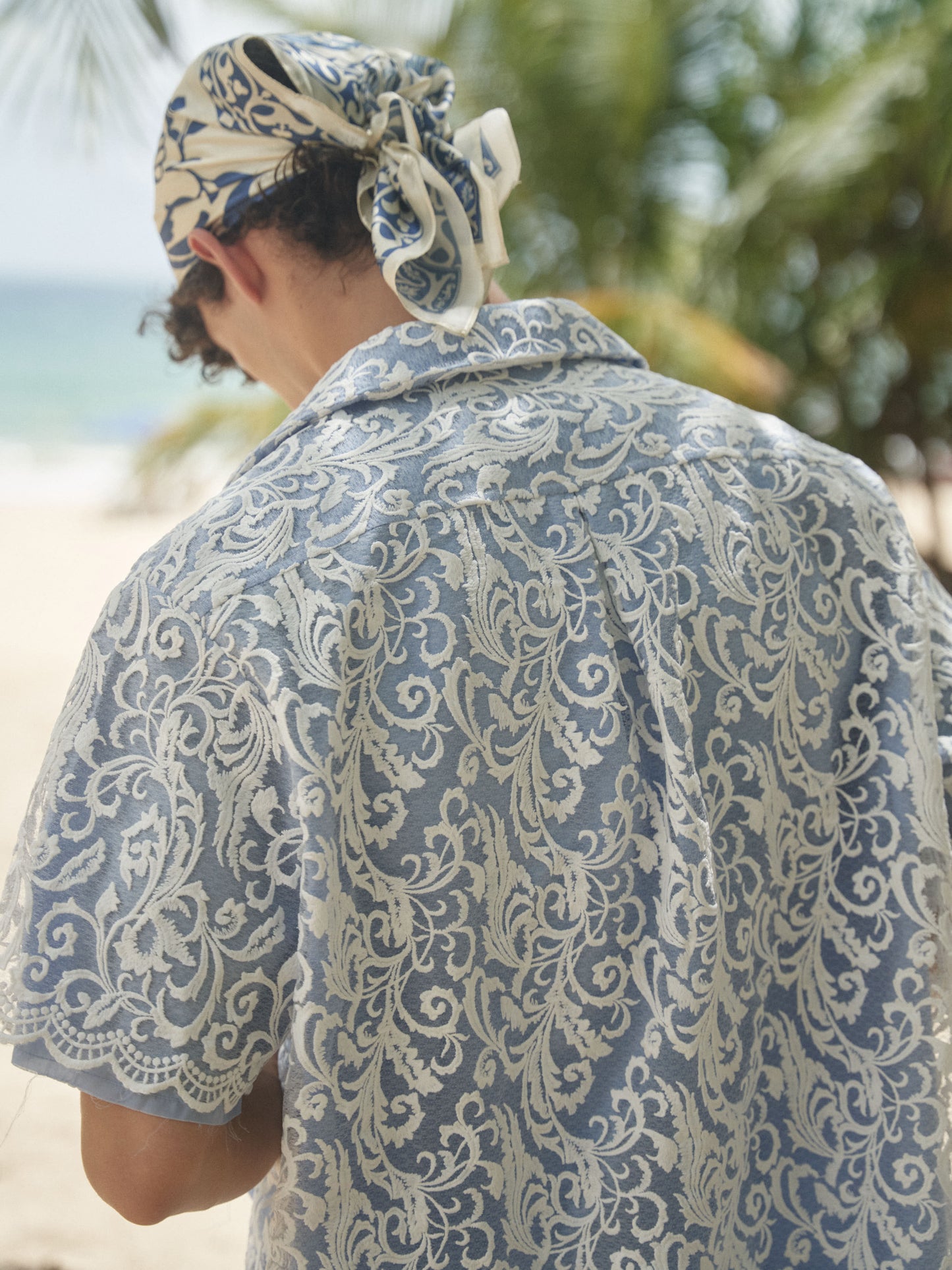 Retro21 R21 blue "Times Remake" collaboration retro silk scarf