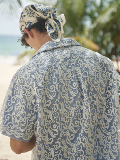 Retro21 R21 blue "Times Remake" collaboration retro silk scarf