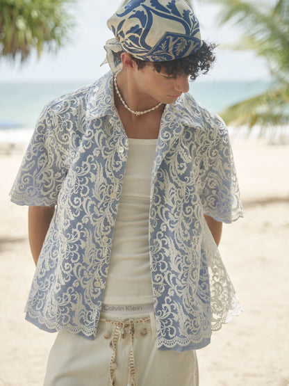 Retro21 R21 blue "Times Remake" collaboration retro silk scarf