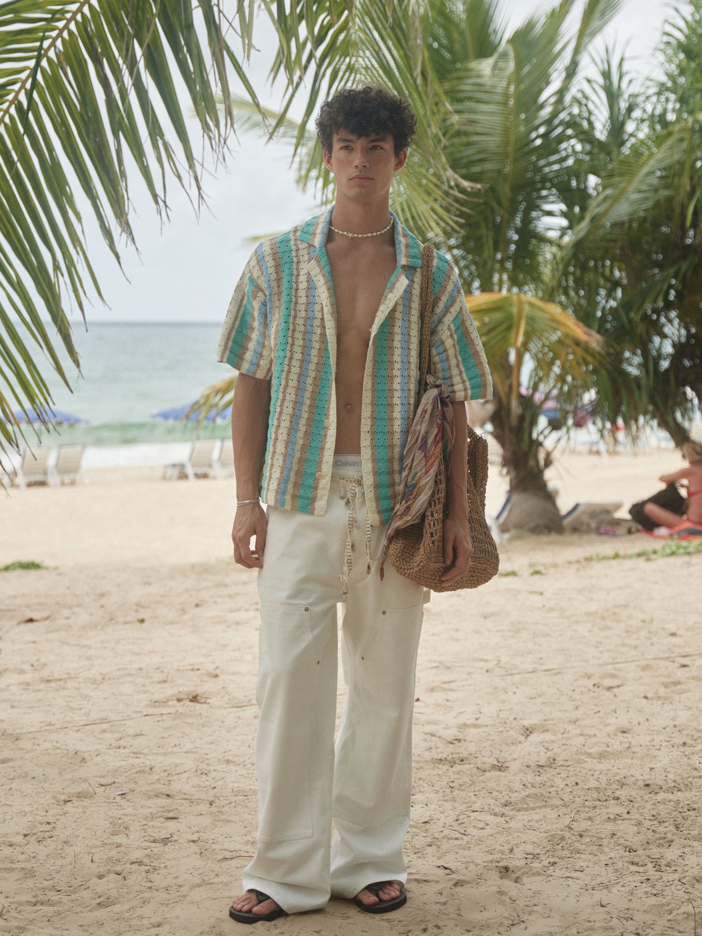 Retro21 R21 Summer knitted hollow striped short-sleeved shirt