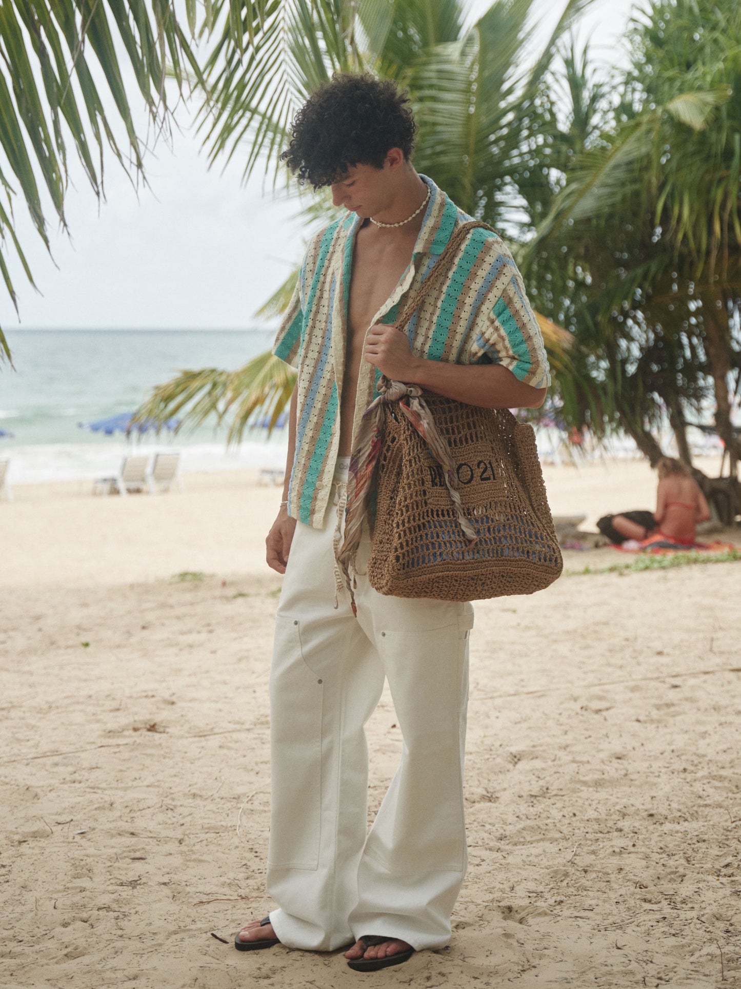 Retro21 R21 Summer knitted hollow striped short-sleeved shirt