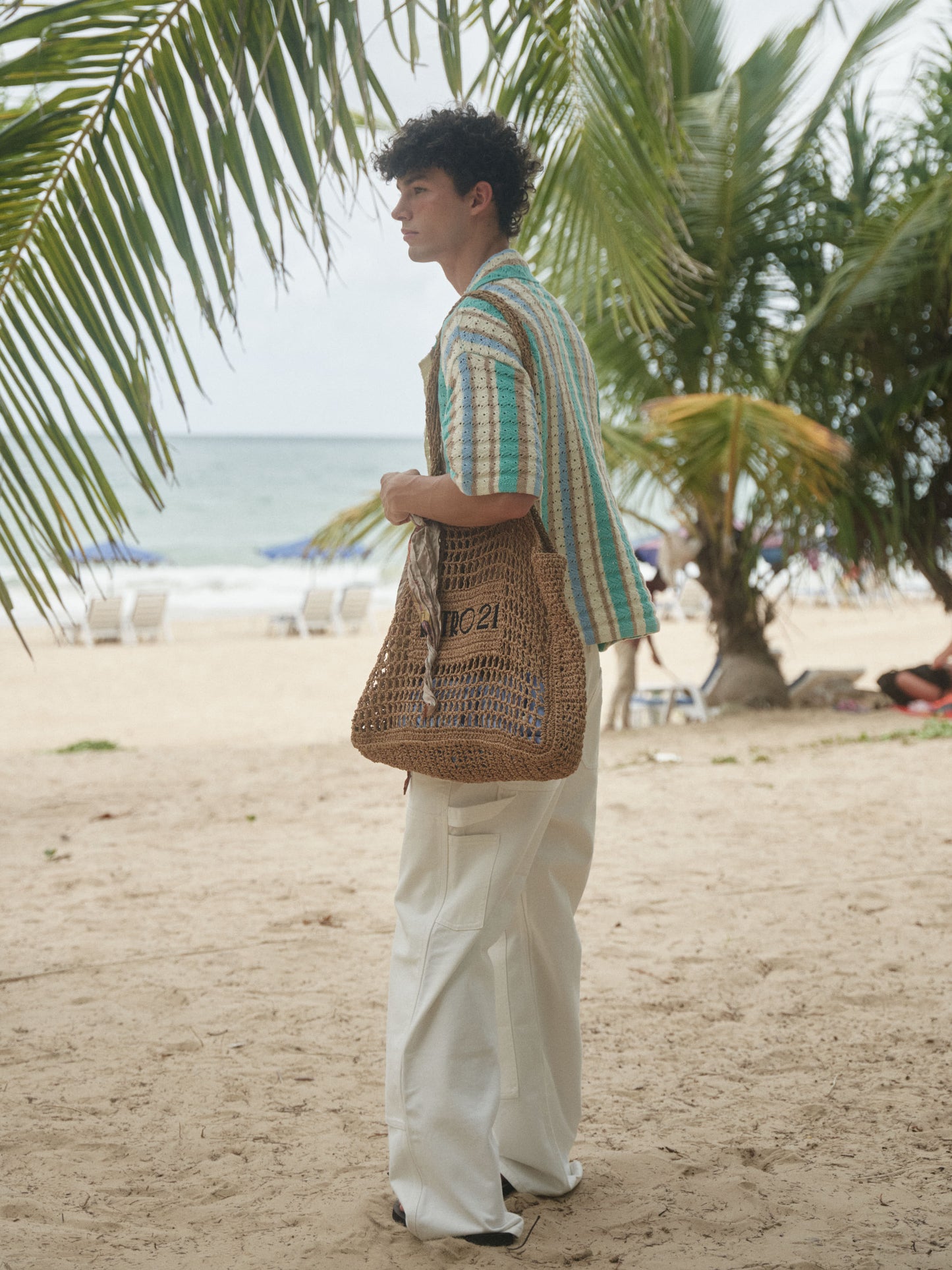 Retro21 R21 Summer knitted hollow striped short-sleeved shirt