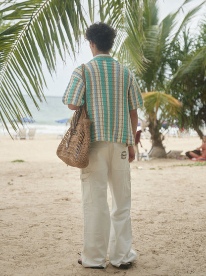 Retro21 R21 Summer knitted hollow striped short-sleeved shirt