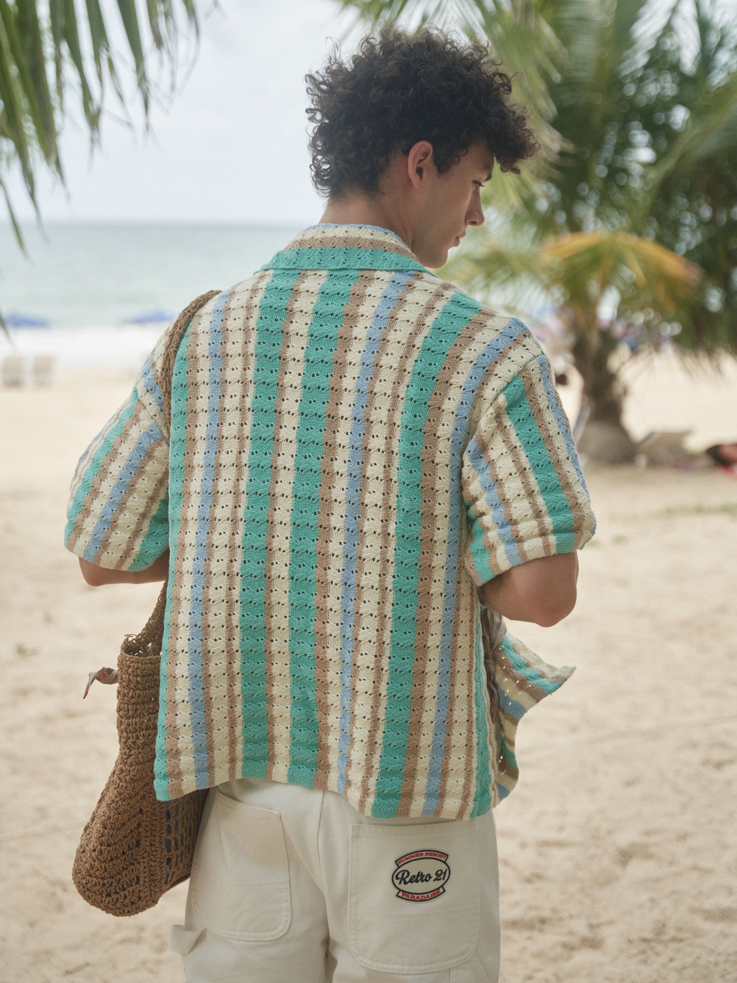 Retro21 R21 Summer knitted hollow striped short-sleeved shirt