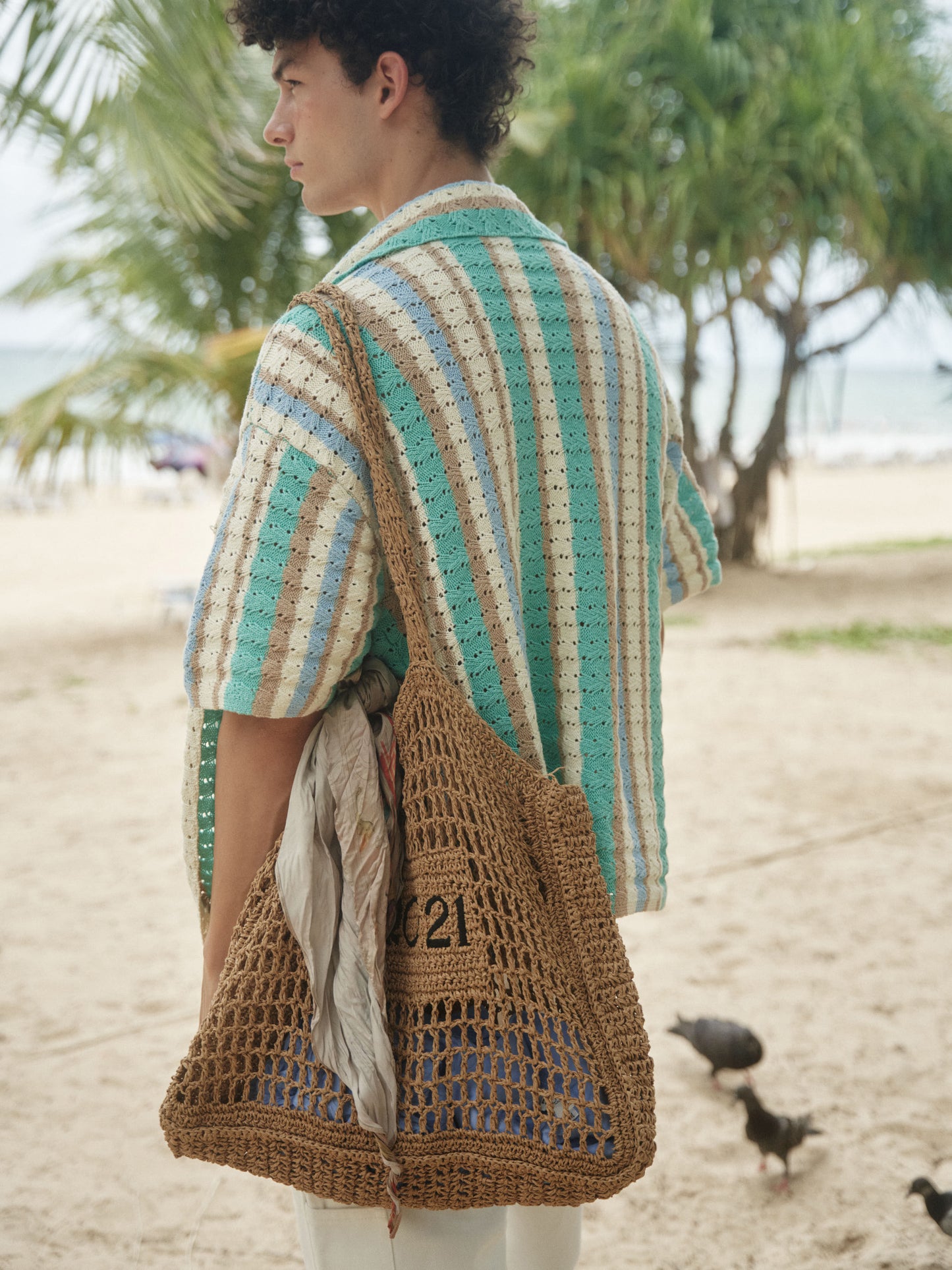 Retro21 R21 Summer knitted hollow striped short-sleeved shirt