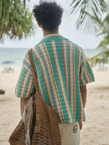 Retro21 R21 Summer knitted hollow striped short-sleeved shirt