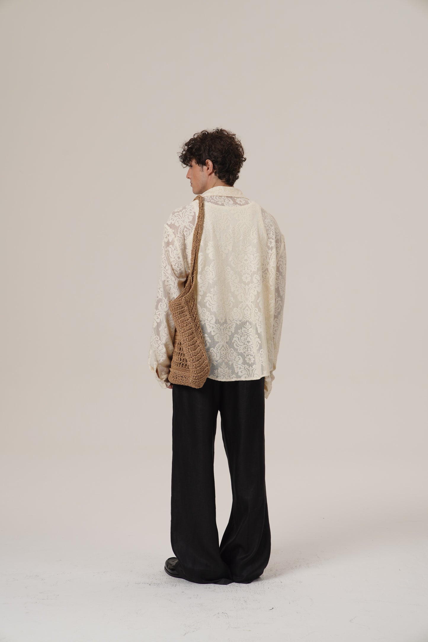 Retro 21 R21 Custom openwork pattern beige long-sleeved shirt