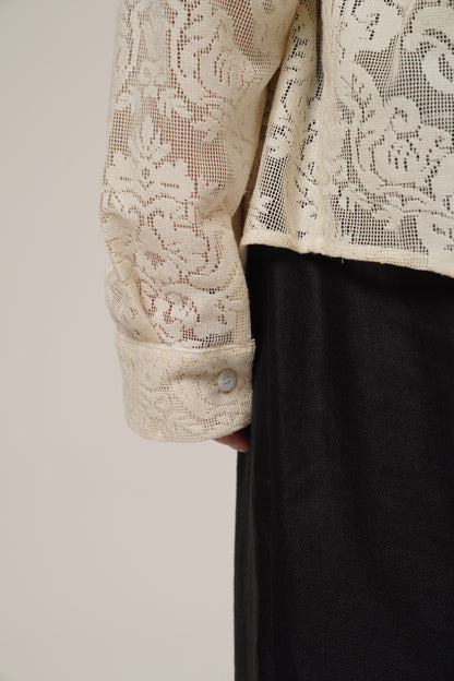 Retro 21 R21 Custom openwork pattern beige long-sleeved shirt