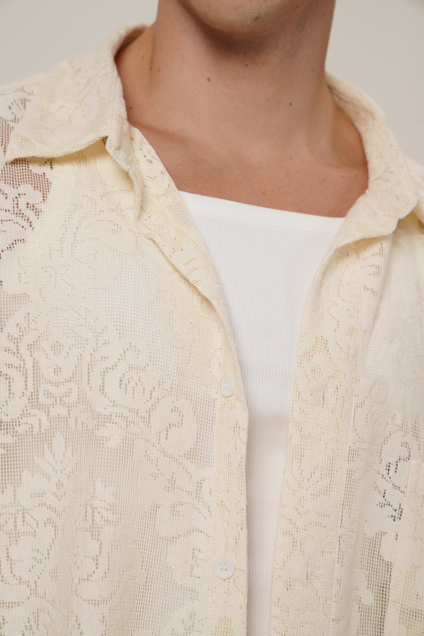 Retro 21 R21 Custom openwork pattern beige long-sleeved shirt