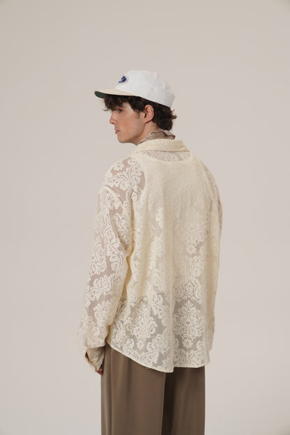Retro 21 R21 Custom openwork pattern beige long-sleeved shirt