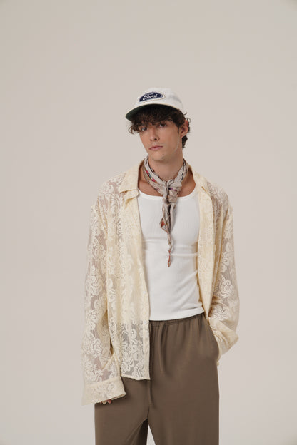 Retro 21 R21 Custom openwork pattern beige long-sleeved shirt