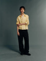 100% French Linen Relaxed Lightweight Cropped Collared Shirt