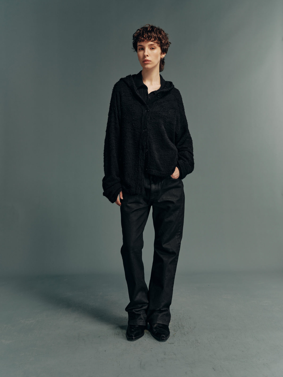 Textured Wool-Blend Open-Knit Hooded Cardigan Sweater