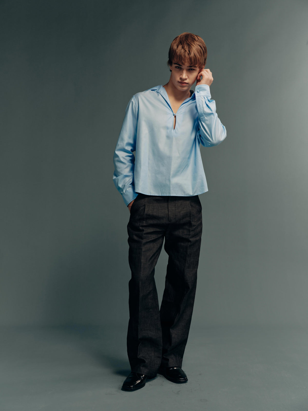 Raw Cotton-Linen Single-Pleat Straight-Leg Trousers with Permanent Crease