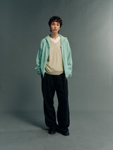 Raccoon-Wool Blend Two-Tone Relaxed-Fit Zip-Up Knit Hoodie