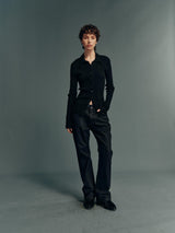 Stretch Ribbed Slim-Fit Button-Front Knit Long-Sleeve Shirt