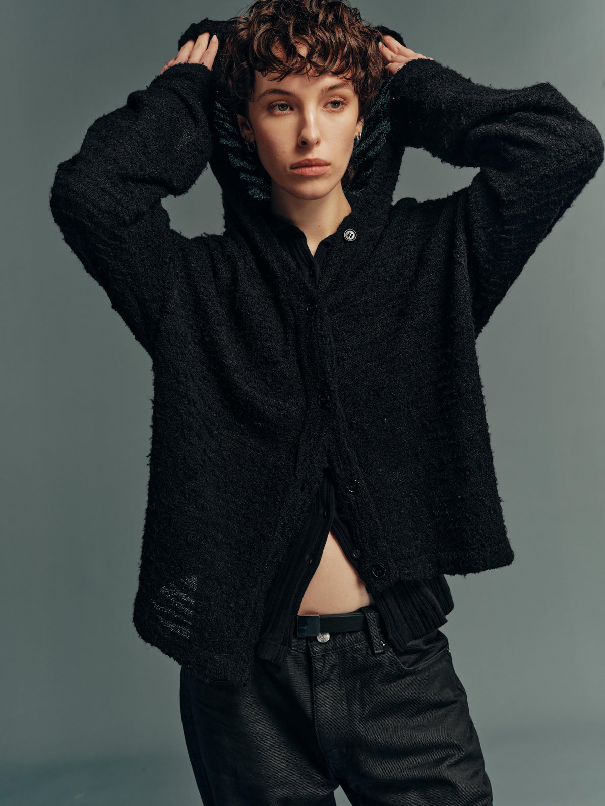 Textured Wool-Blend Open-Knit Hooded Cardigan Sweater