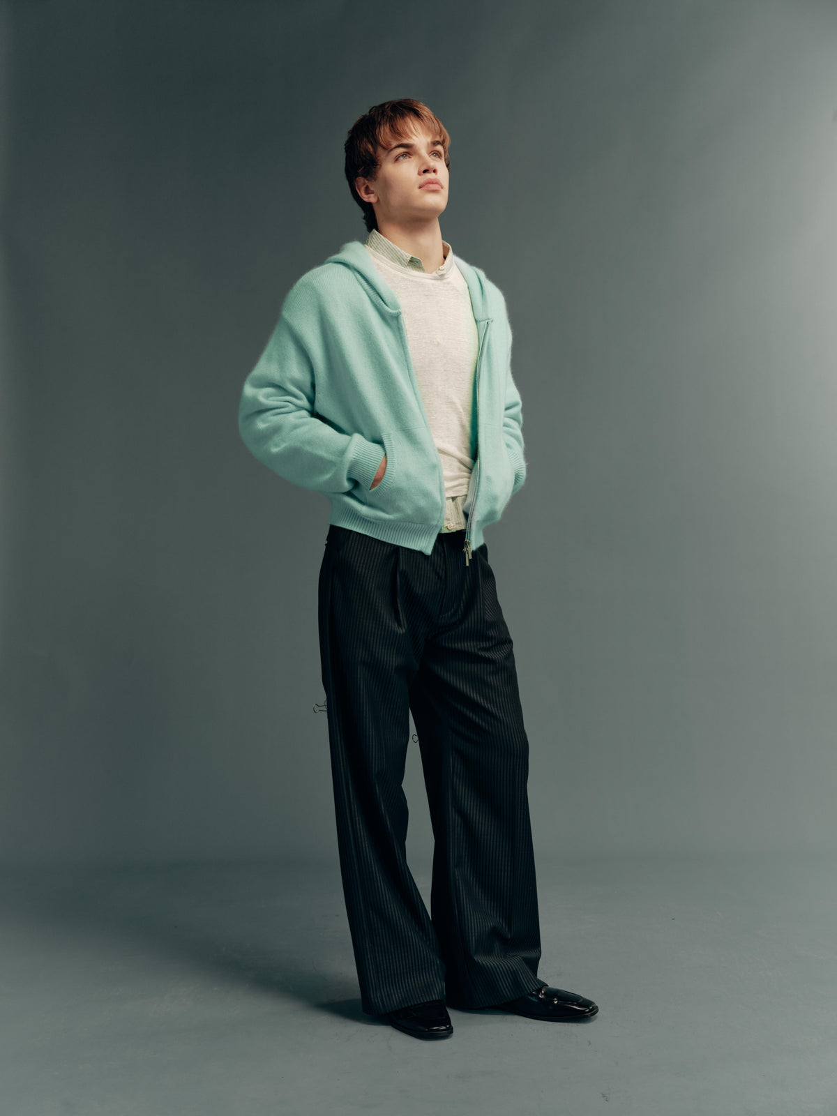 Raccoon-Wool Blend Two-Tone Relaxed-Fit Zip-Up Knit Hoodie