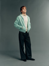 Raccoon-Wool Blend Two-Tone Relaxed-Fit Zip-Up Knit Hoodie