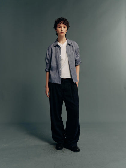 100% French Linen Relaxed Lightweight Cropped Collared Shirt